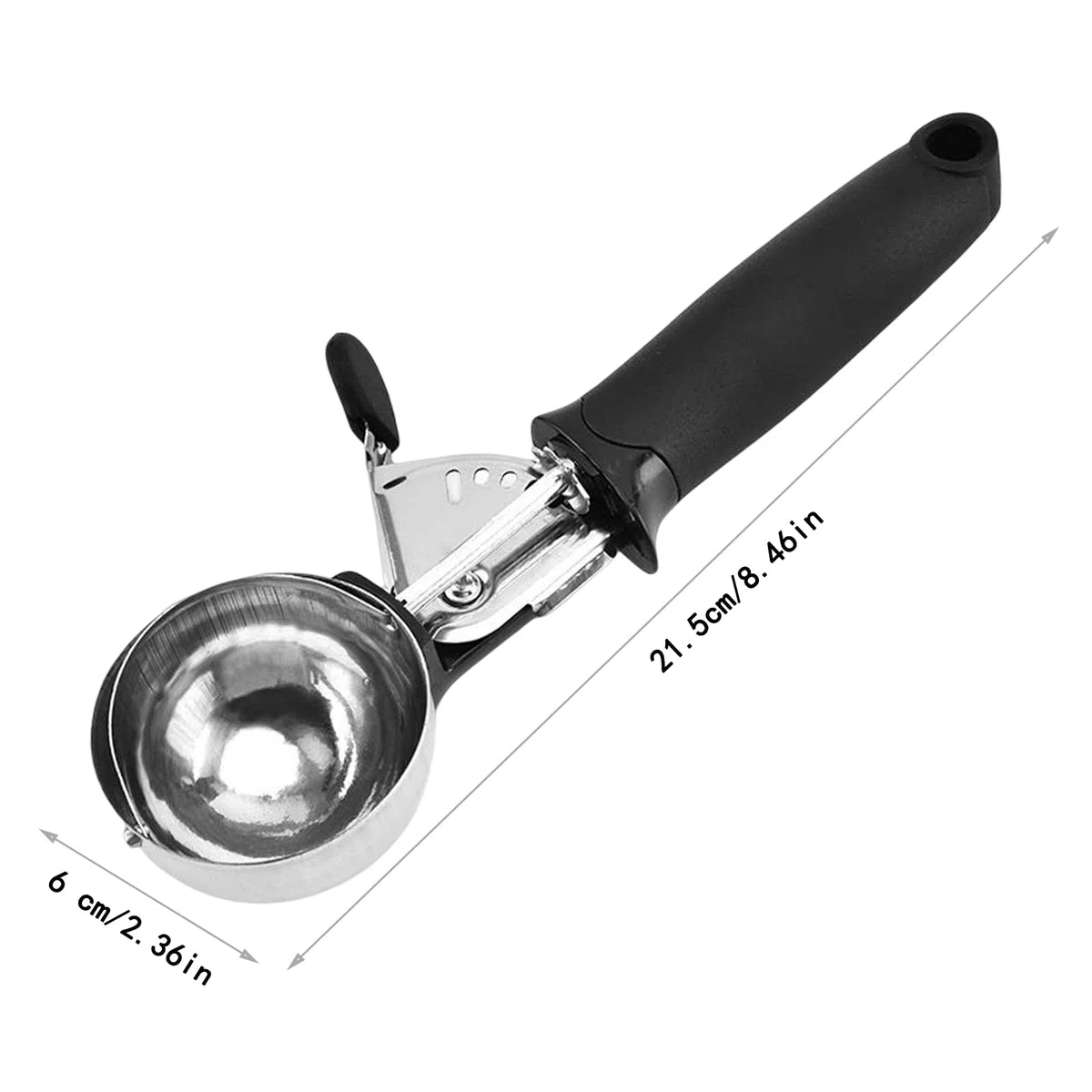 Paletta Gelato in Acciaio Inox, Porzionatori da Gelato, Acciaio Inox con Grilletto, per Scavare Il Gelato, Frutta, Biscotto, Scava la Pastella (Nero)