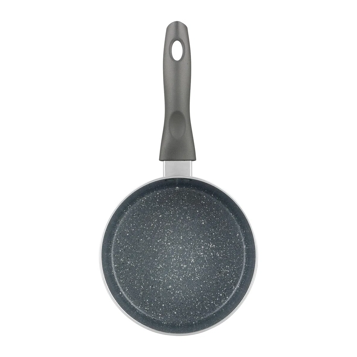 Crealys 539347 - Casseruola in alluminio AUTAN Ø 16 cm H 8 cm – Rivestimento antiaderente sano in ceramica effetto pietra – Colore grigio – Manico termoresistente in silicone – Tutti i piani cottura