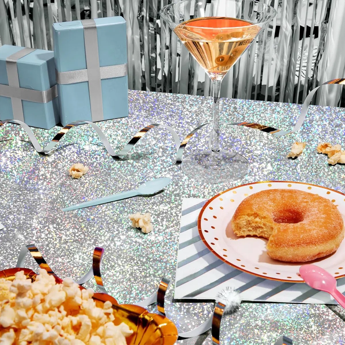 PANYI 2PCS Tovaglia Compleanno con Glitter Argento Tovaglia Festa Compleanno Impermeabile 137X274 cm Adatta per Feste di Compleannos per Bambini, Festività e Decorazioni per Matrimoni
