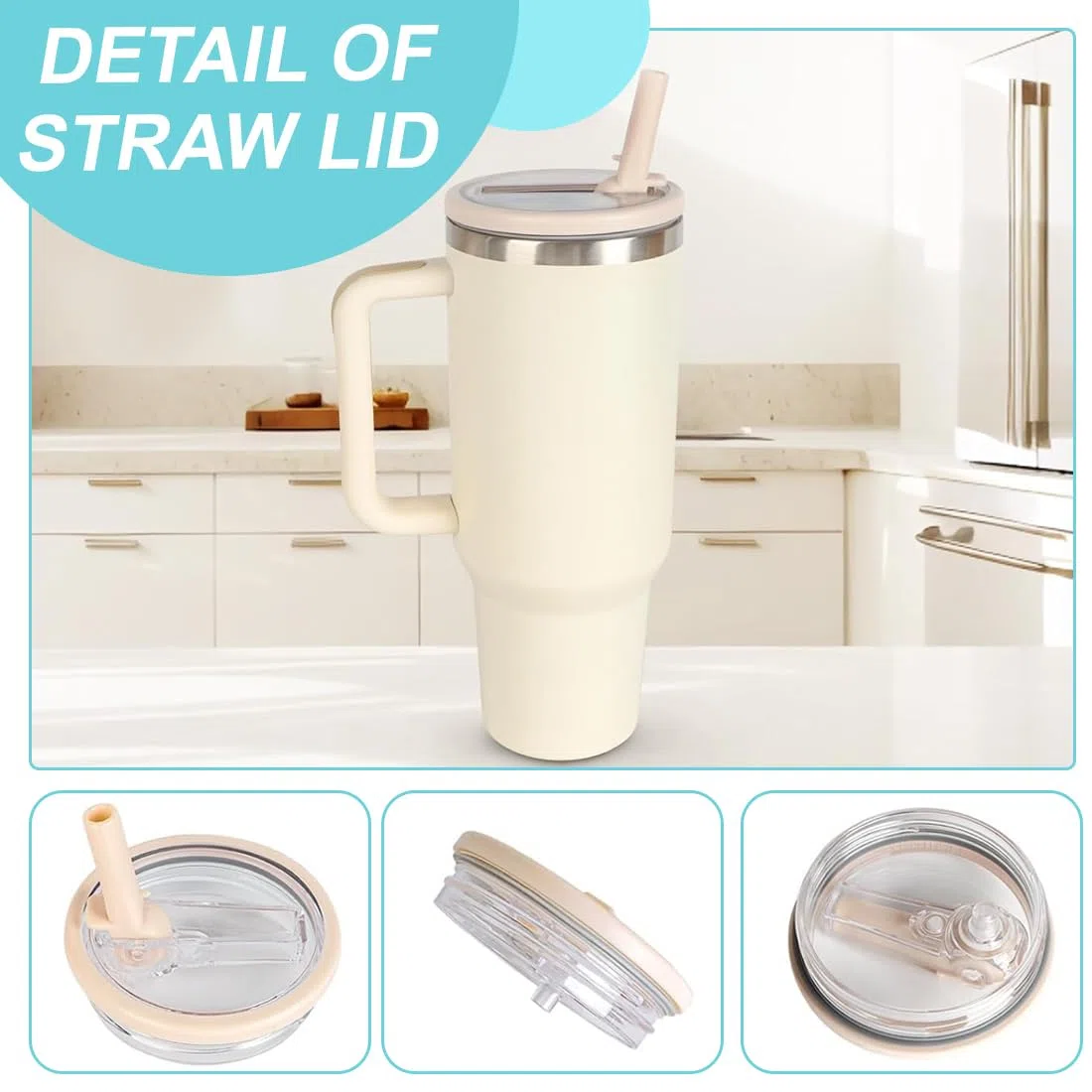 EIHI 2 Pezzi Coperchio di ricambio per bicchieri da 40 oz, Riutilizzabili a prova di perdite e antipolvere, Coperchio di ricambio per accessori Stan ley Cup, Con due cannucce