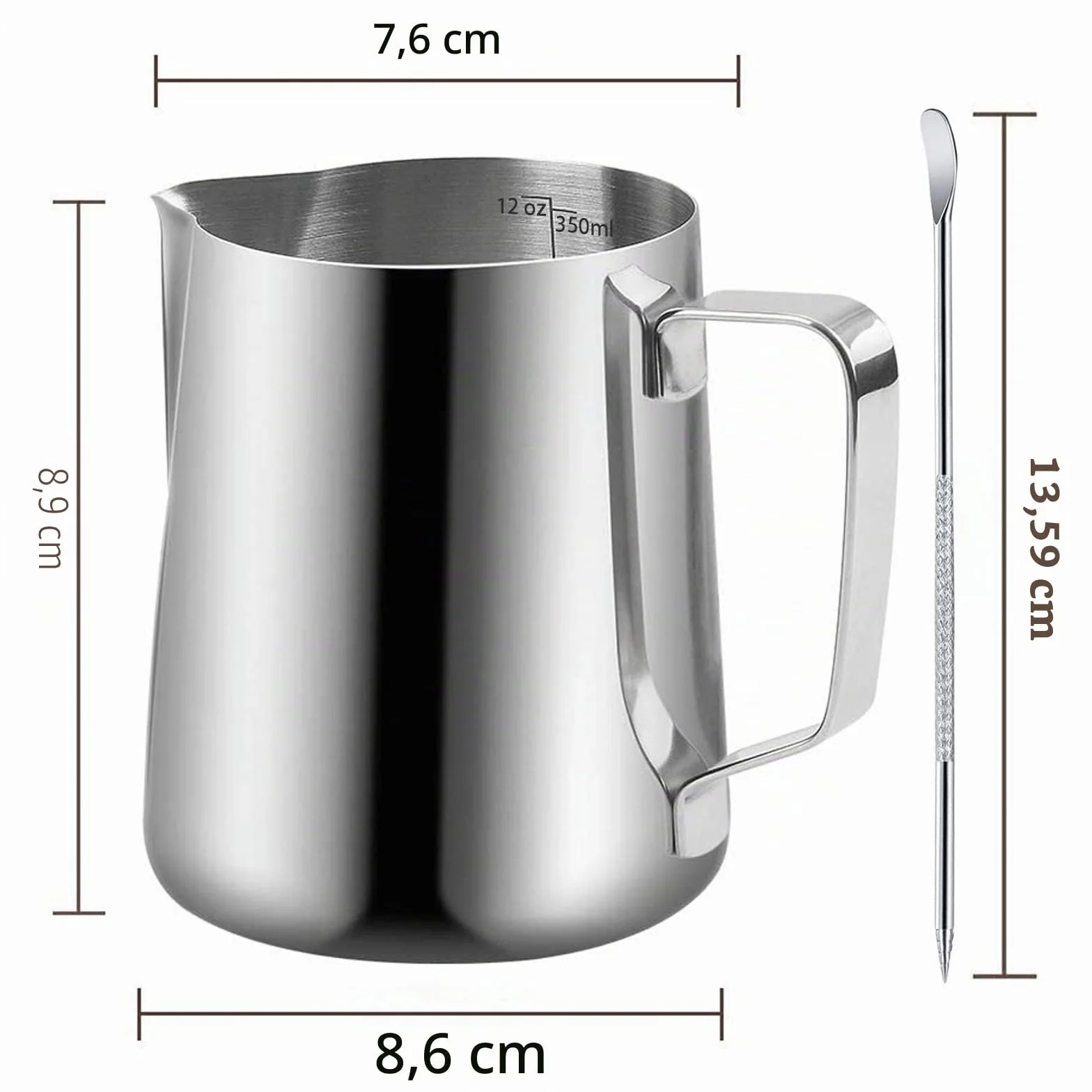 Bricco Latte 350ml in Acciaio Inox con Segno di Misurazione - Brocca in Schiuma per Latte Art, Montalatte Espresso e Cappuccino | Accessori per Amanti del Caffè
