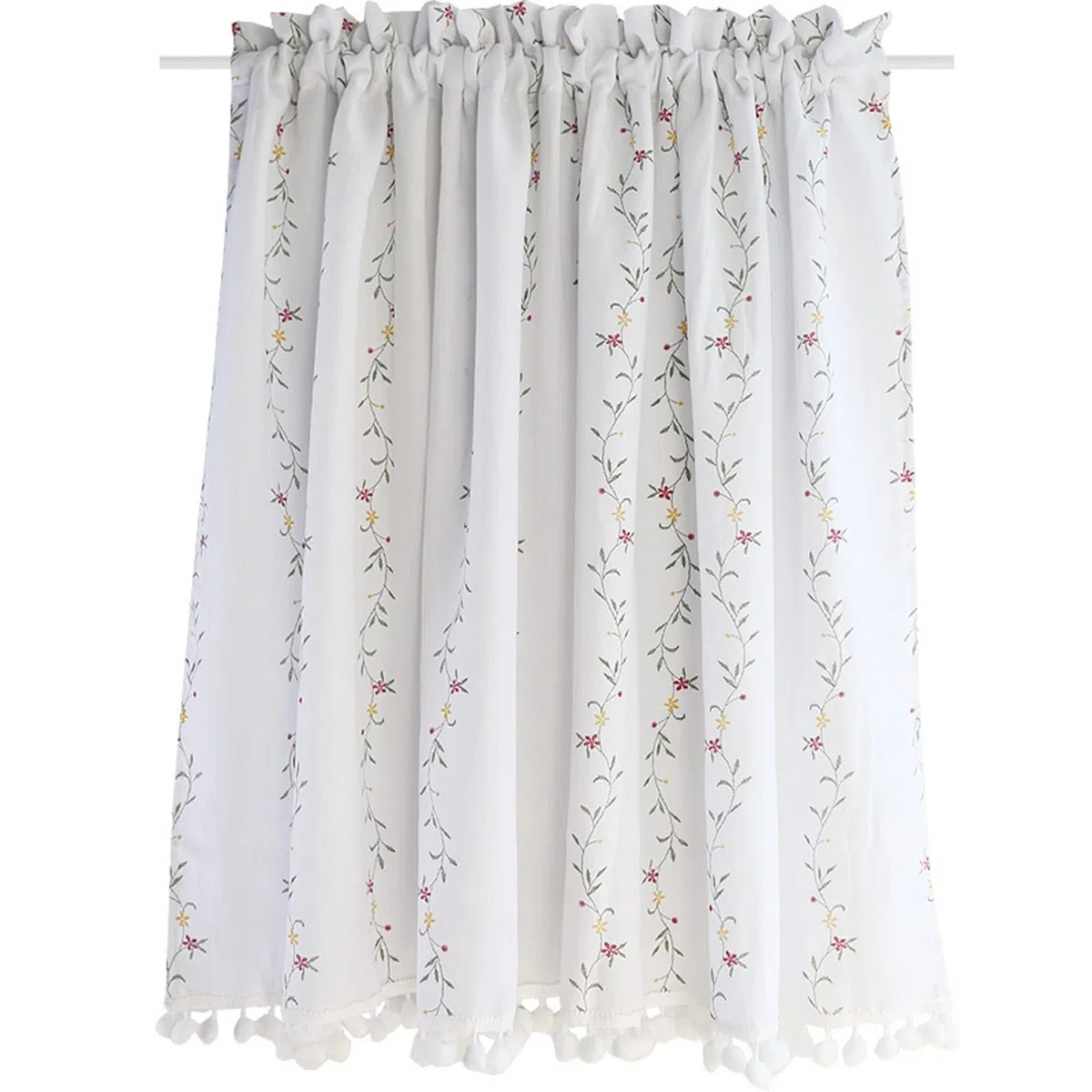 A.Monamour Tenda Corta per Finestra Piccola - Ricamo Di Fiori Botanici in Cotone Bianco - Tendina Da Cucina Bistrot Caffè - Mezza Tenda Mantovana a Vetro, Pannello, Porta Armadio