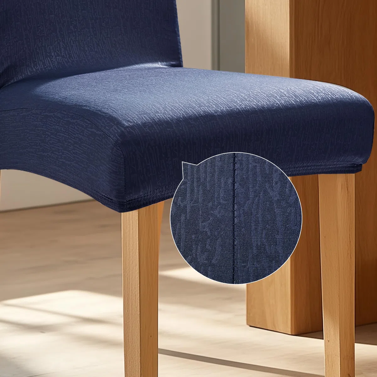 Deconovo Coprisedie con Schienale 6 Pezzi, Coprisedie Elasticizzati Universali Lavabili per Cucina e Sala da Pranzo, Motivo Corteccia Naturale, Blu Navy