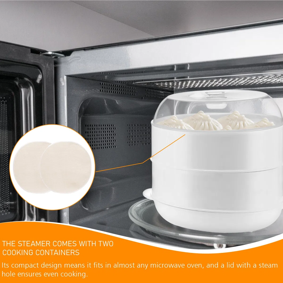 Cottura a vapore per microonde con 2 contenitori: PRITOK 21,5 x 21,5 x 16 cm, pentola a vapore per forno a microonde con colino, cottura rapida, 4 l, bianco