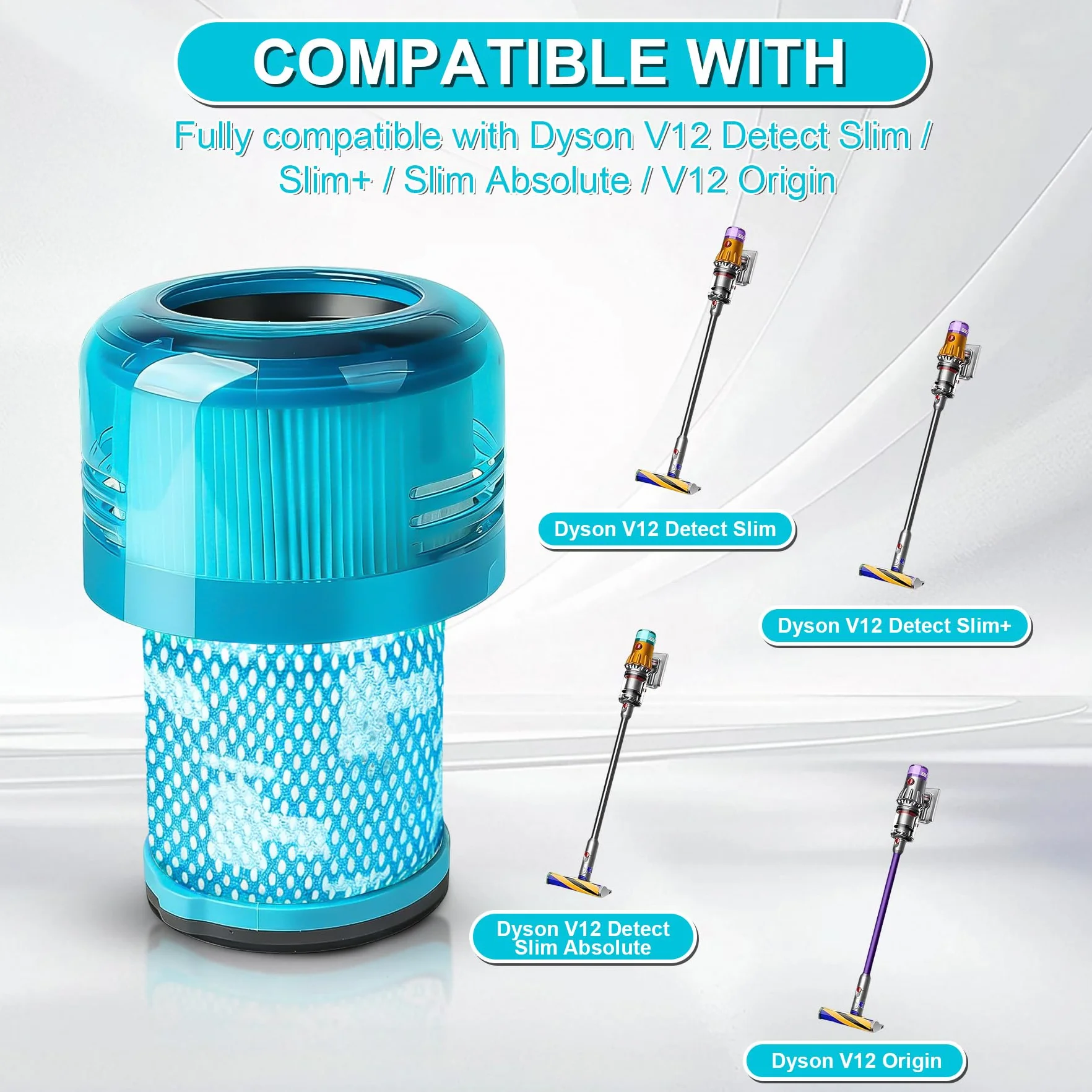 3 filtri per aspirapolvere Dyson V12 Detect Slim, filtro Dyson v12 Detect Slim Absolute con spazzola di pulizia, filtro Dyson V12, Absolute Extra/Total Clean/Fluffy