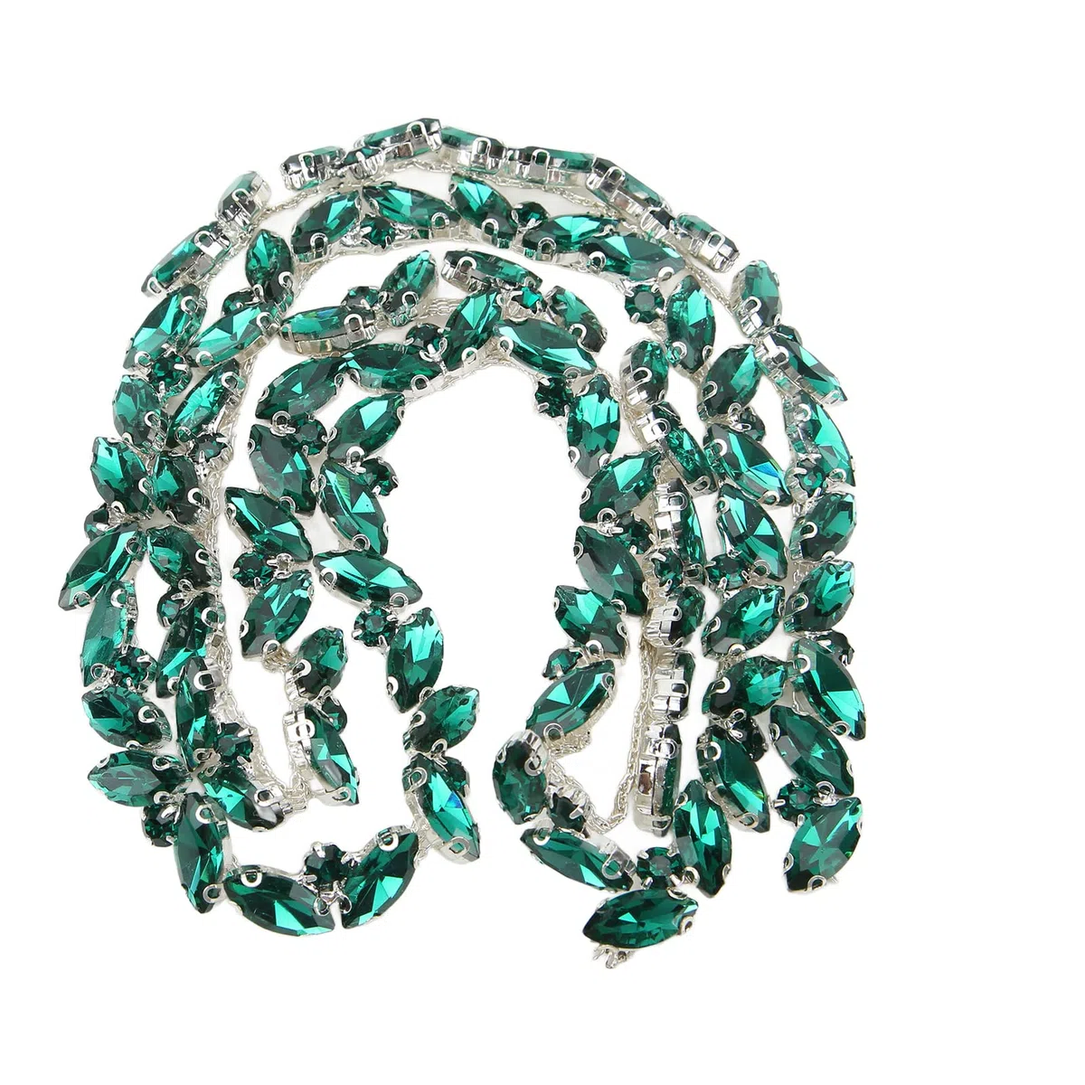 Tnfeeon Catena di Rifiniture con di Vetro da Cucire su, Catena Stretta per Gioielli Fai da Te, Decorazioni per Matrimoni(Buco Verde)