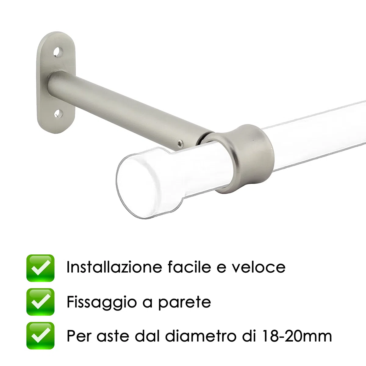 GIRASOLE HOME Staffa Regolabile Lunga 165mm per Asta 2 Pezzi in Alluminio Resistente per Bastoni dal Diametro di 18-20 mm (Nichel Satinato)