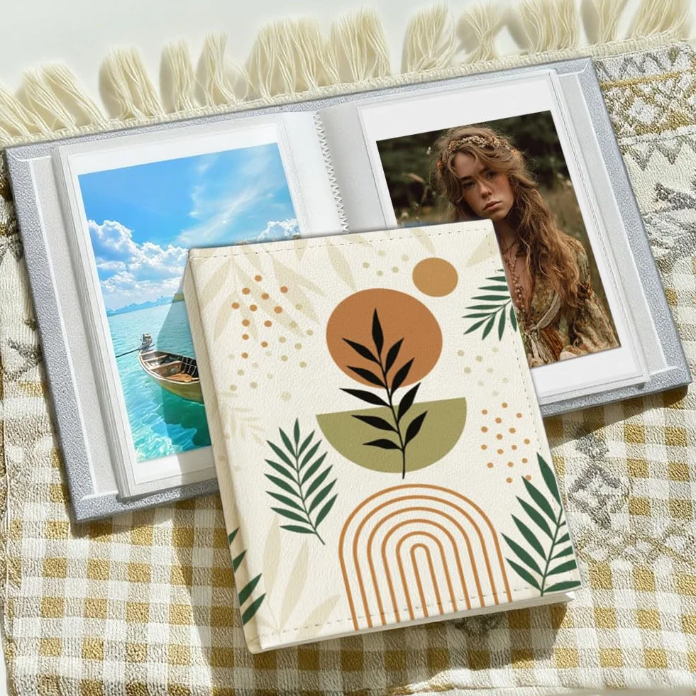 UNICRAFTALE Album fotografico, 28 pagine, piccolo, con foglie in stile bohémien, personalizzabili, in pelle PU, 170 x 140 mm, per famiglia, laurea, matrimonio, viaggio, regalo
