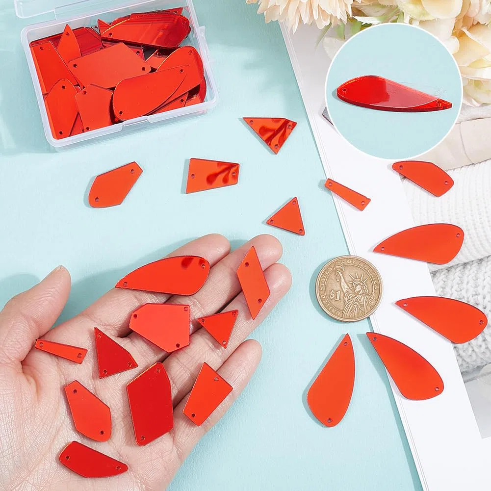 PH PandaHall 180pz 10 Forme Specchi da Cucire Specchi Rosse, Specchio Irregolari Acrilico Fai Da Te Strass a Specchio per Abiti Da Sera Borse Da Festa Artigianato in Stoffa