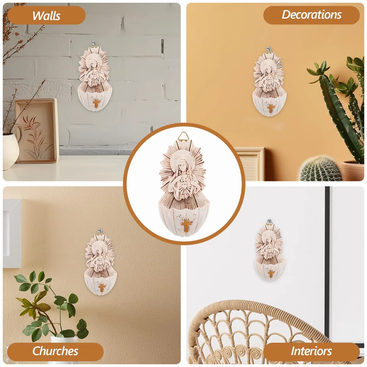 Amosfun Decorazione Da Parete Per Acquasantiera in Resina 4.7X1.4X2.4 Pollici Accessorio Per Ingresso Casa Cattolica Regalo Per Prima Comunione E Cresima Decorazione Murale Sacra
