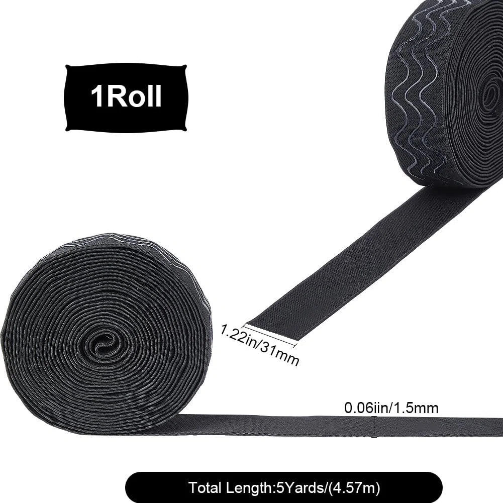 GORGECRAFT 5 m di Nastro Elastico in Silicone 31 mm Antiscivolo Nero Elasticizzato Nastro di Presa per Nastro per Cucito Artigianale Parrucca Parrucca Accessori di Abbigliamento