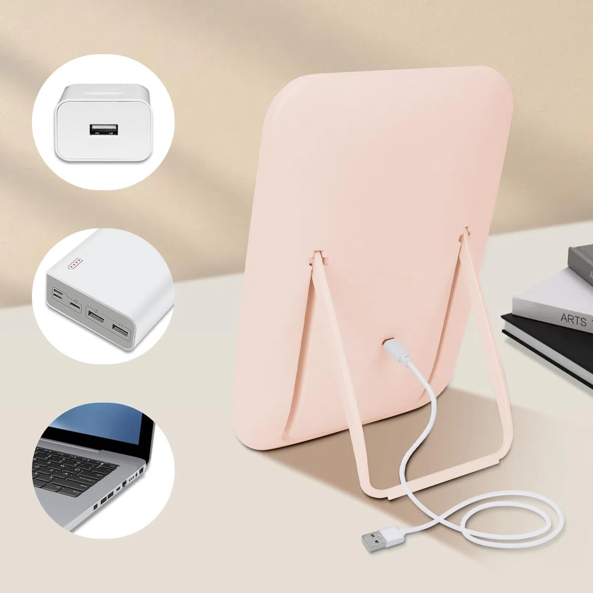 OWill Specchio Trucco con Luci, Specchio Portatile con Sensore Touch Dimmerabile a 3 Velocità, Specchio Led Ricaricabile per Bagno, Camera da Letto, Viaggi