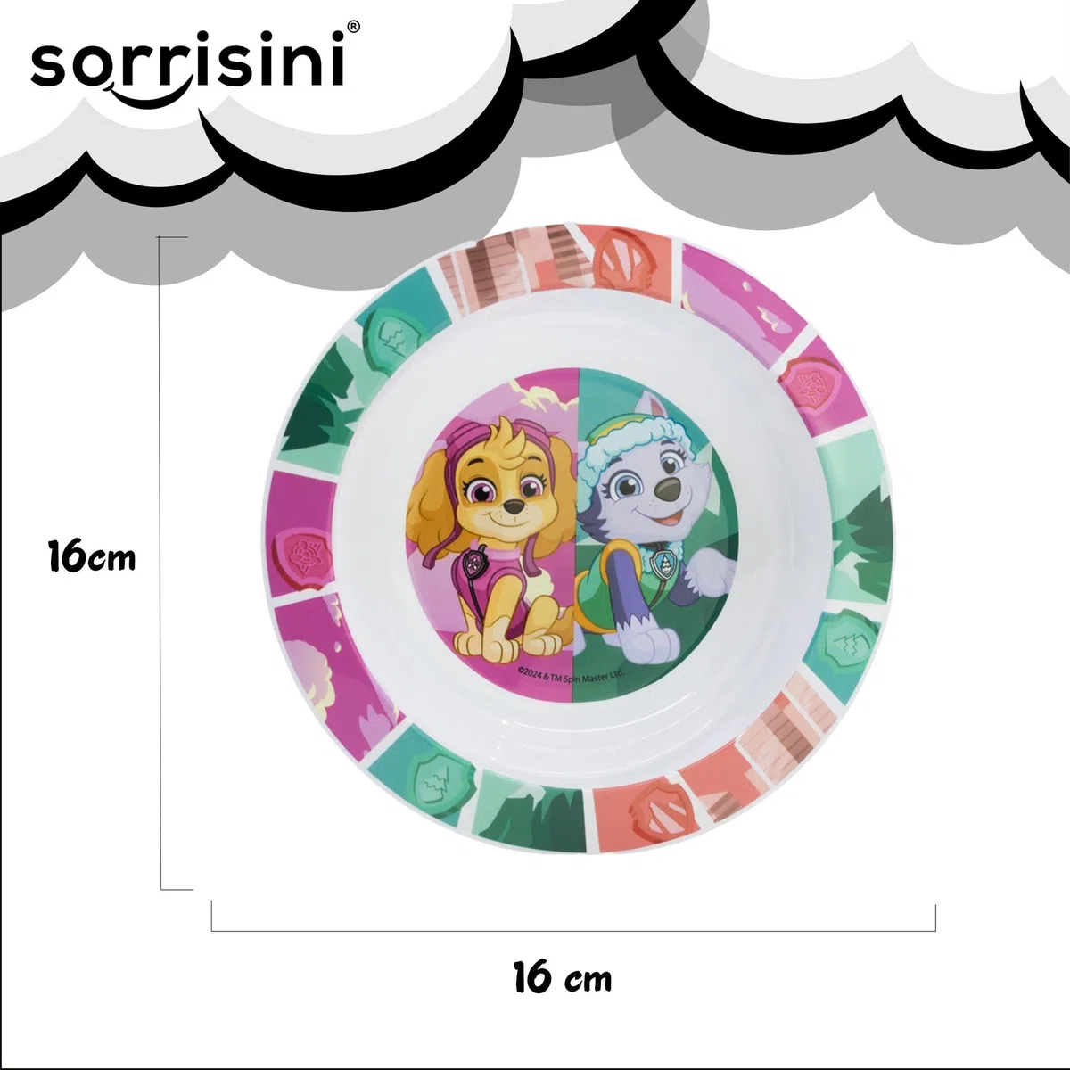 Set Stoviglie riutilizzabili Paw Patrol, Piatti Bambini per asilo scoula con piatto, ciotola, bicchiere, Set piatti in plastica dura adatta per microonde, Skye