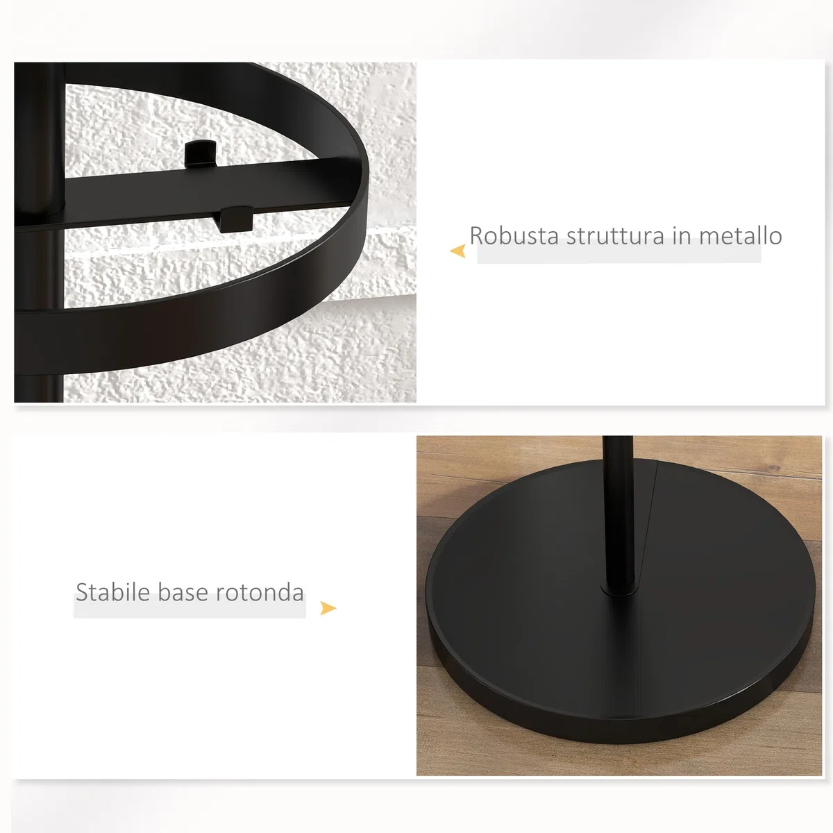 HOMCOM Appendiabiti da Terra con 8 Ganci in Metallo, Attaccapanni da Ingresso e Corridoio con Portaombrelli, Ø34 x 177cm, Nero