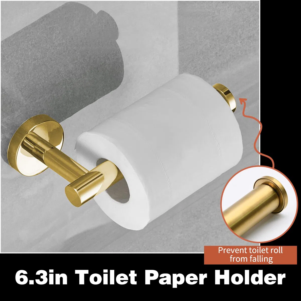 Set di 5 accessori da bagno in oro spazzolato, inclusi barre porta asciugamani da 40,6 cm, porta carta igienica, anelli per asciugamani, ganci per accappatoio