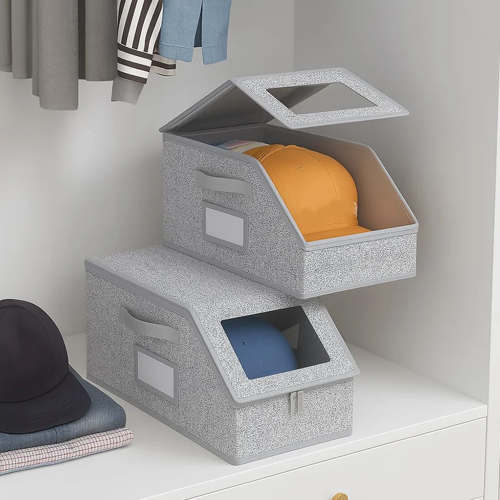 Scatole impilabili per cappelli da baseball, possono contenere fino a 24 berretti, con coperchi e maniglie per il trasporto, antipolvere, trasparenti, robuste organizer per armadio (1 pezzo)