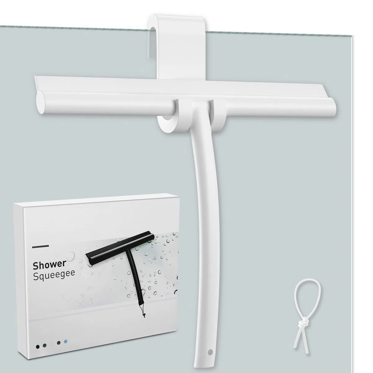 MOSUO Tergivetro per Doccia, Tira Acqua da Doccia Silicone con Gancio, Tergivetro Doccia Anima Acciaio Inox per Finestre, Specchi, Bagno Pulire Superfici Lisce - Bianco