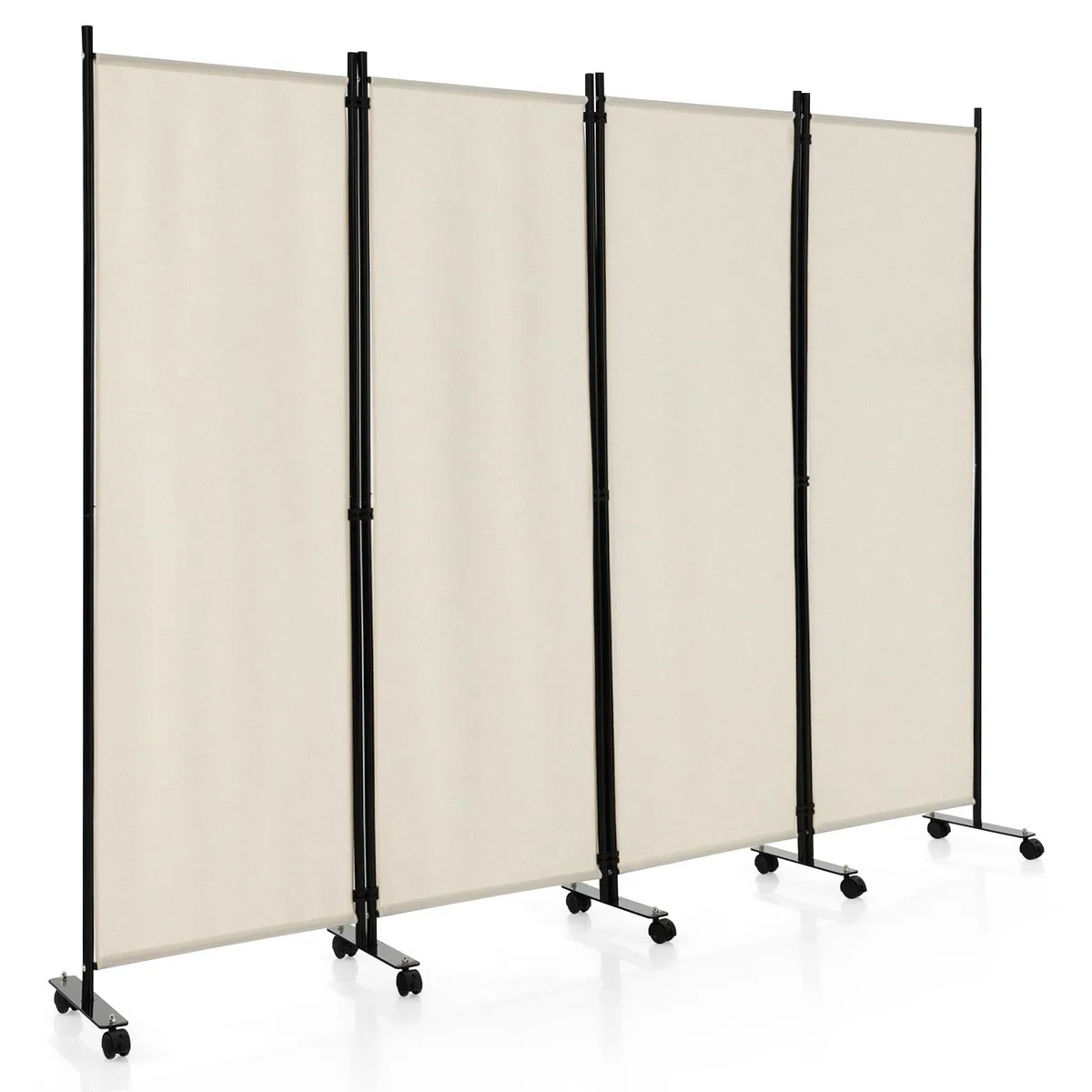 LIFEZEAL Divisorio a 4 Pannelli, Separè per Interno, Esterno, Paravento Mobile, Pieghevole, Parete Divisoria, Telaio in Metallo, con 10 Ruote, Protezione di Privacy, Separatore di Spazio (beige)