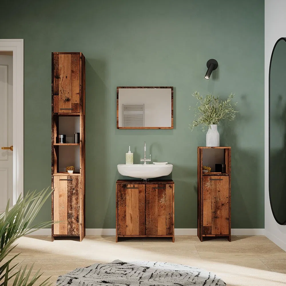 Vicco Mobile sottolavabo per bagno Kiko, Rovere rustico, 58 x 60 cm, con ritaglio per sifone e spazio di stoccaggio per l’organizzazione del bagno