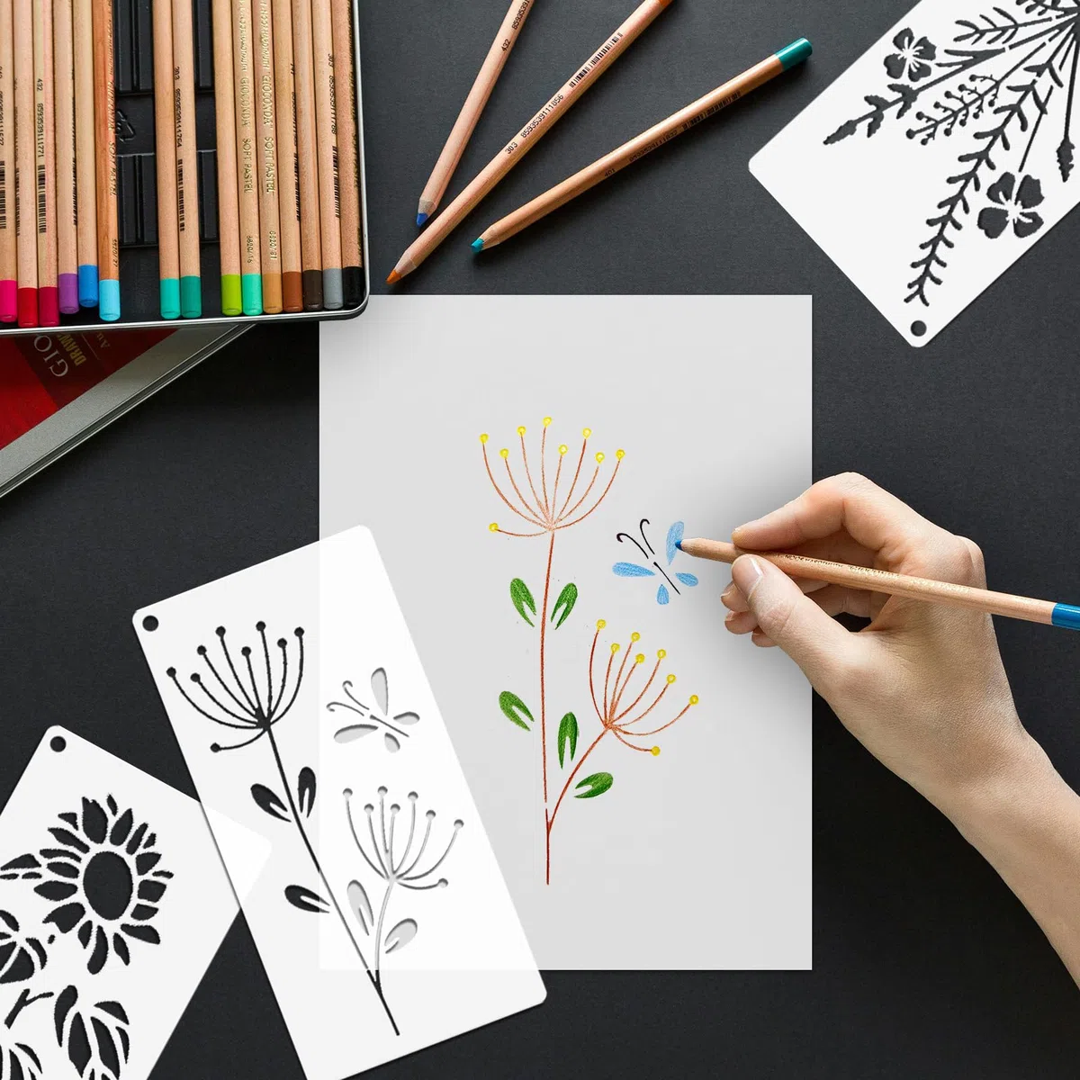18 Pezzi Stencil Foglie per Pittura, 10x20cm Art Modello di Fiore da Muro da Pitturare, Stencils Diseños Riutilizzabile per Mobili Legno Tessuti Decor
