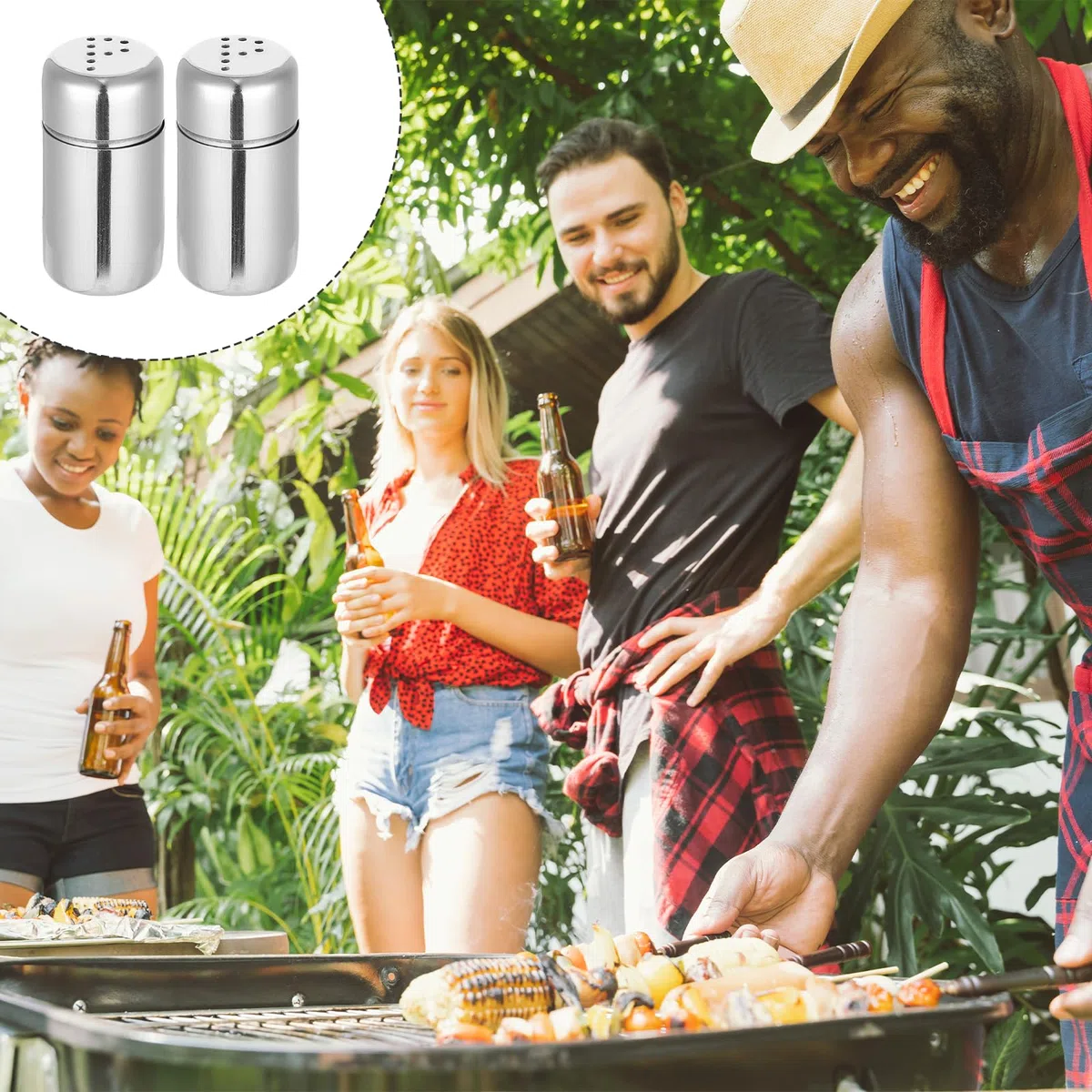 4 saliera con coperchio, mini saliera in acciaio inox con fori fini, adesivi, contenitore per spezie antiruggine per pepe, per viaggi, ristoranti, campeggio e barbecue all'aperto