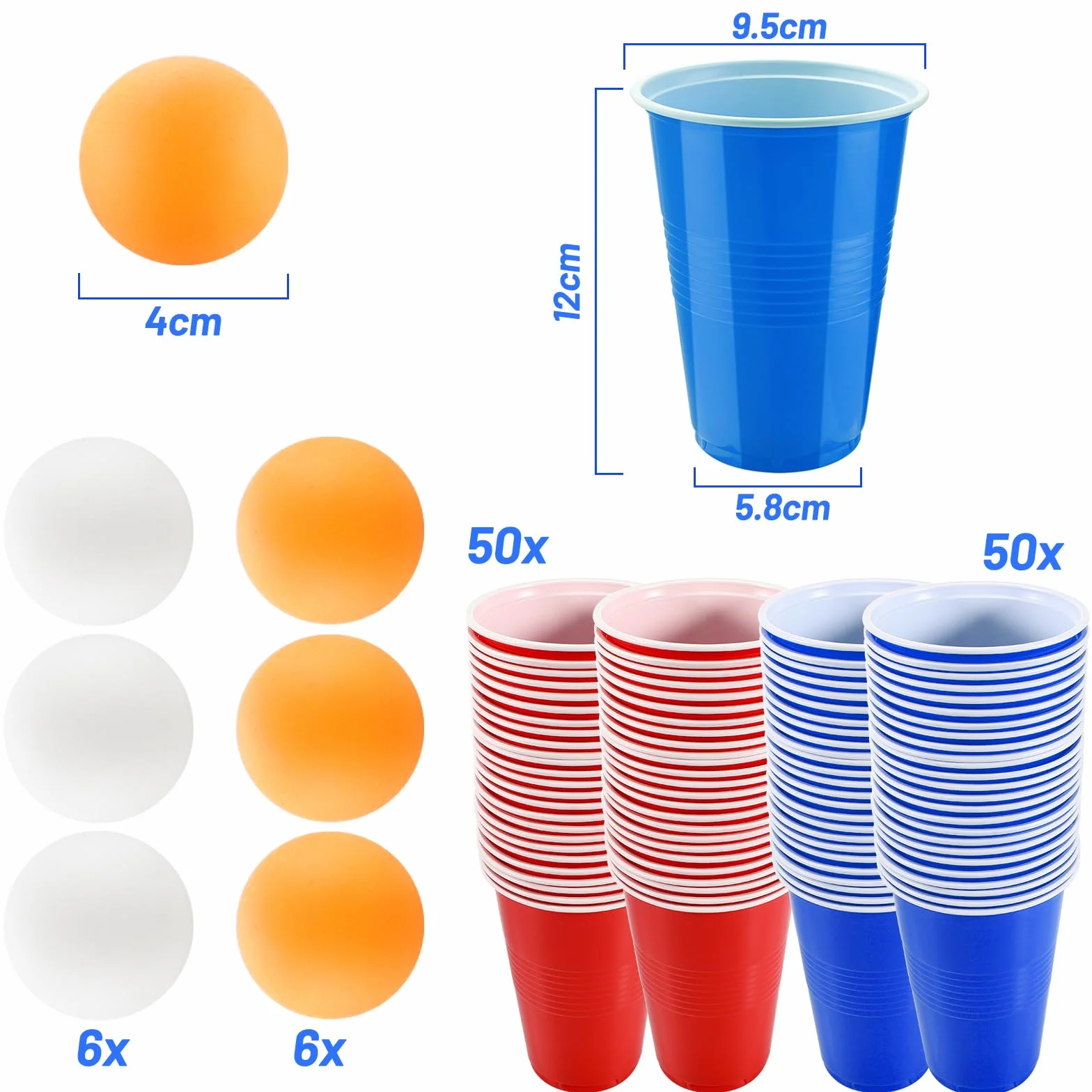 Litimkat Set di Bicchieri da Birra Pong, 100 Bicchieri Beer Pong(500ml) e 12 Palline da P ing Pong, Bicchieri riutilizzabili, per Giochi di bevute, Feste, Compleanni, Festival, Matrimoni, Campeggio