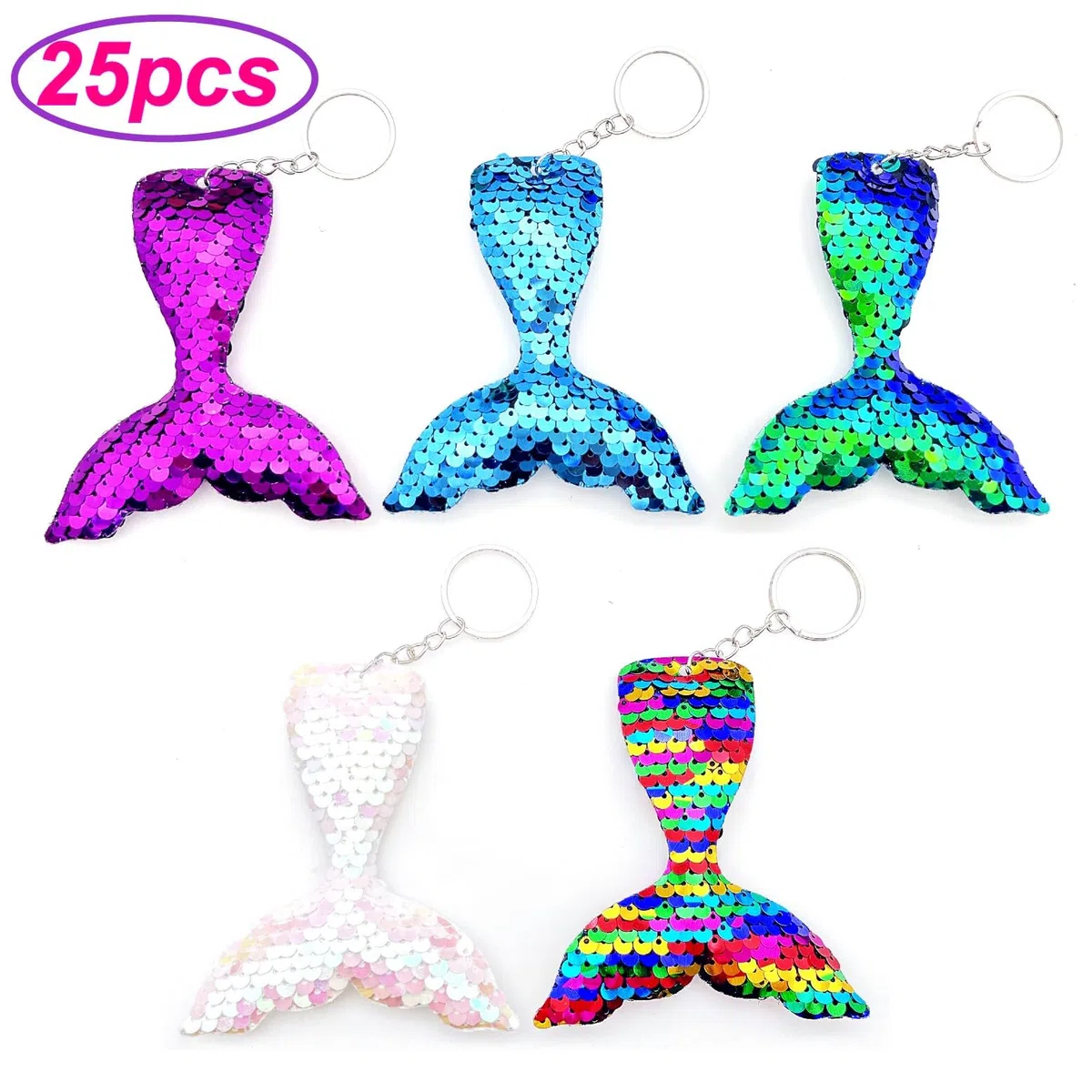 JZK 25 portachiavi con coda di sirena con paillettes per bambini e ragazze, bomboniere per feste di compleanno, decorazioni per feste a tema sirena, regali per feste per ragazze, riempitivi per