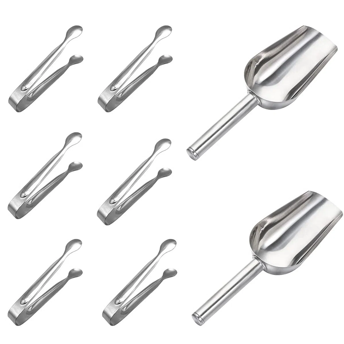 6 pezzi Pinza per Zucchero Piccola e 2 pezzi Paletta per Ghiaccio in Acciaio Inossidabile Pinza per Cubetti di Ghiaccio Pala Ghiaccio Cocktail per Cucina Bar Feste Caramella Alimentare