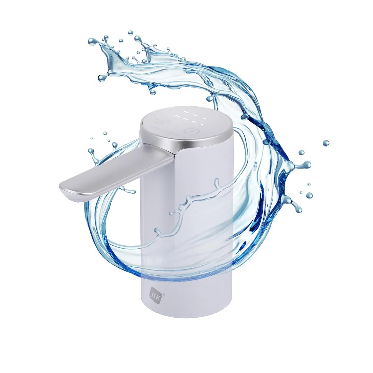 NK Distributore d'acqua con display a LED - Automatico, 4 volumi di erogazione 200/600/800ml/continua, 1200mAh, Touch Control, bottiglie e caraffe da 1,5L, 5,7L, 10L, 11,3L, 15L, 18,9L - Colore bianco