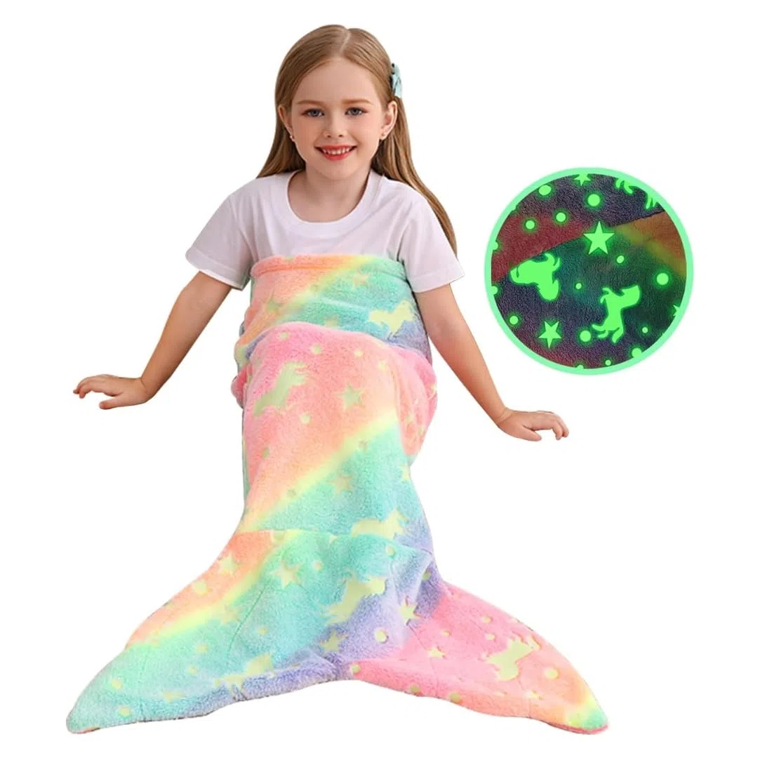 Mermaid Unicorn - Coperta a coda di sirena, sirena + unicorno, per bambini, in flanella, 100 x 43 cm