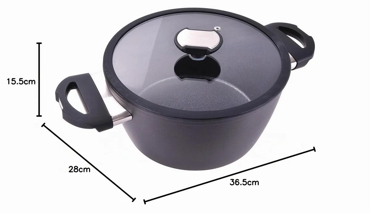Berndes Balance Induction Enduro Kochtopf 24 cm Casseruola con Coperchio, 4.5 Litri, Alluminio Forgiato, Nero
