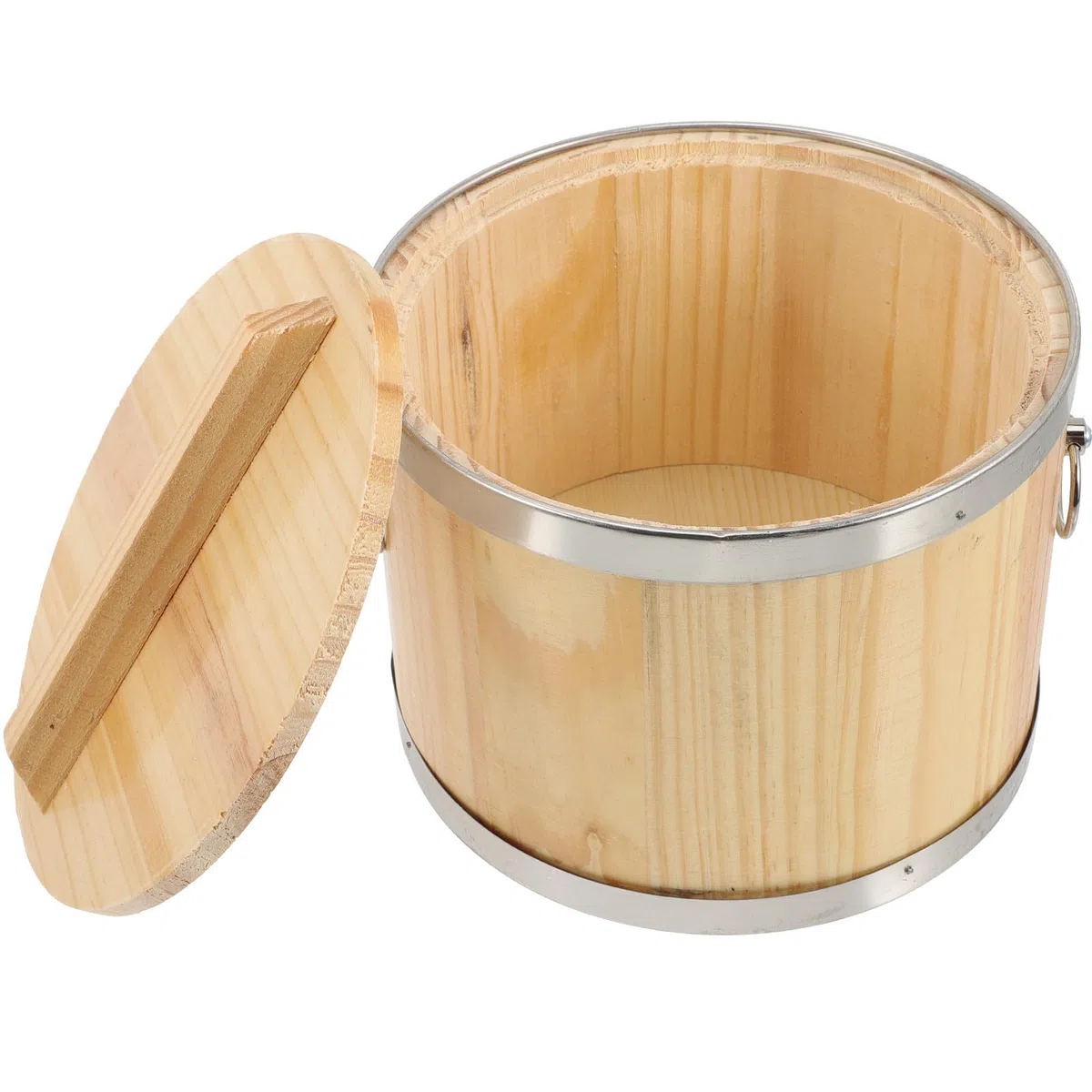 Contenitore in Legno Coperchio per Riso Cotto Sushi, Secchio Rotondo Multifunzione la Conservazione Alimenti, Accessorio Cucina per Famiglie e Ristoranti