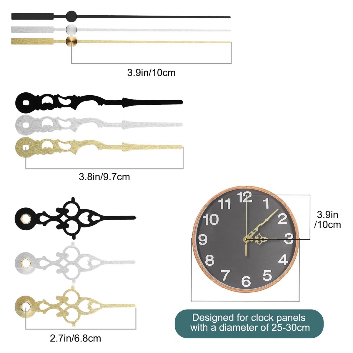 EEEKit Meccanismo per Orologio da Parete, 3 Pezzi Meccanismi al Quarzo ad Alta Coppia per Installazione Fai-da-Te, Orologio con 3 Set di Lancette per Riparazione Orologi