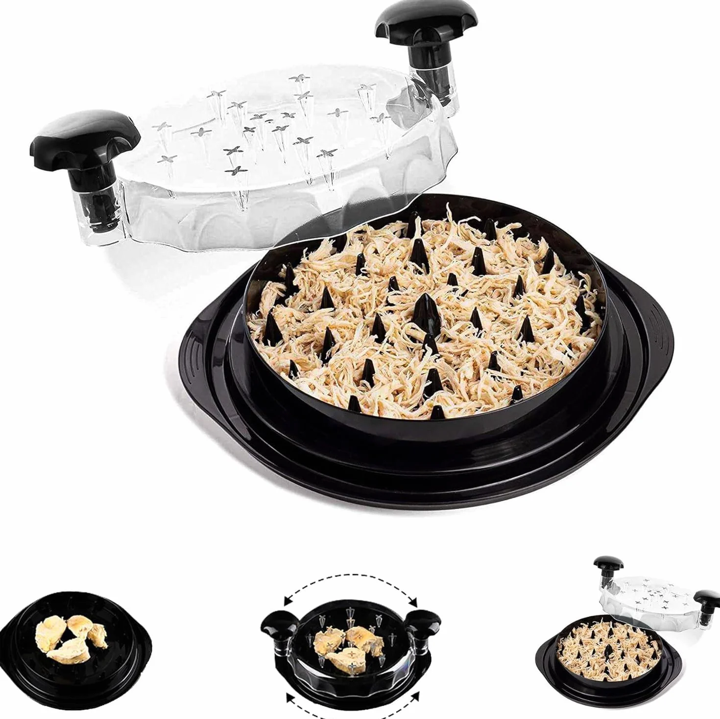 Trituratore del petto di pollo, robot da cucina manuale per la frantumazione facile Senza BPA, antiscivolo, con coperchio trasparente,lavabile in lavastoviglie (25 cm)