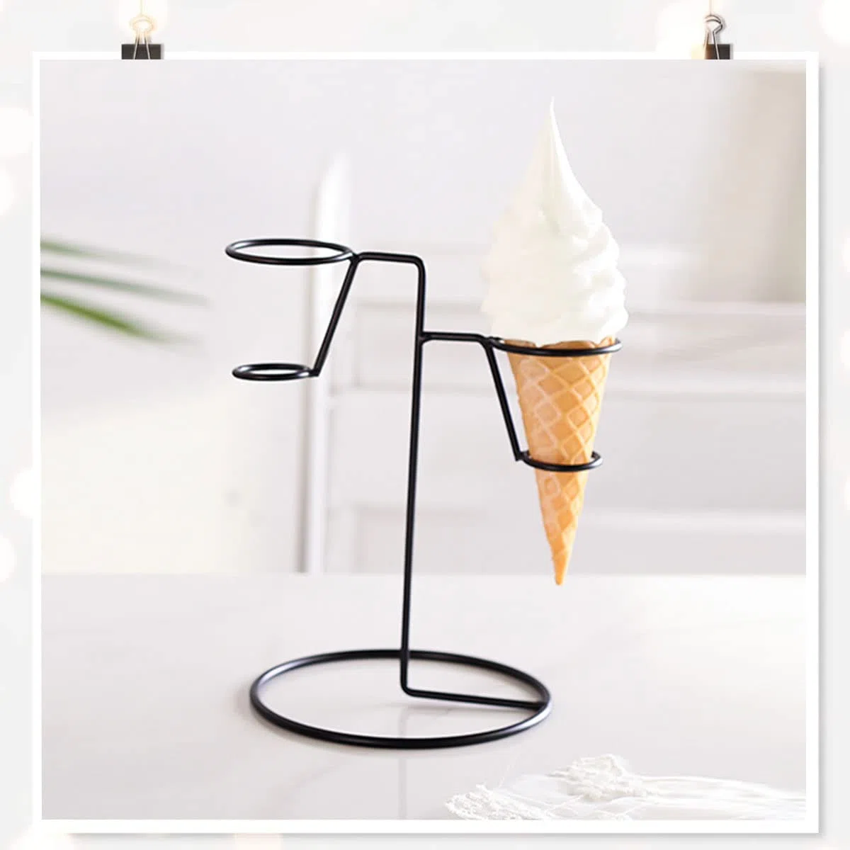 Supporto coni gelato cono waffle - 2 fori in ferro, nero supporto per porta gelato, Porta Gelato con base, per sushi,coni di popcorn, sushi, finger food bambini, compleanno, pomeriggio, tea party