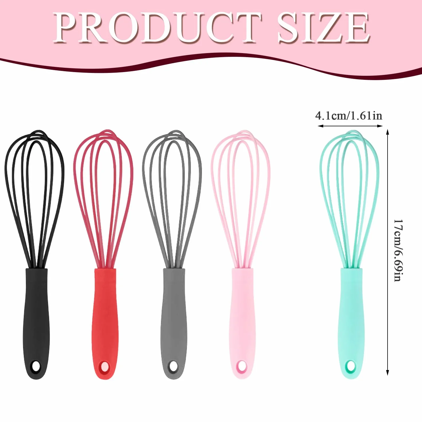 5Pcs Frusta in Silicone da Cucina per Mescolare, Battere, Schiumare