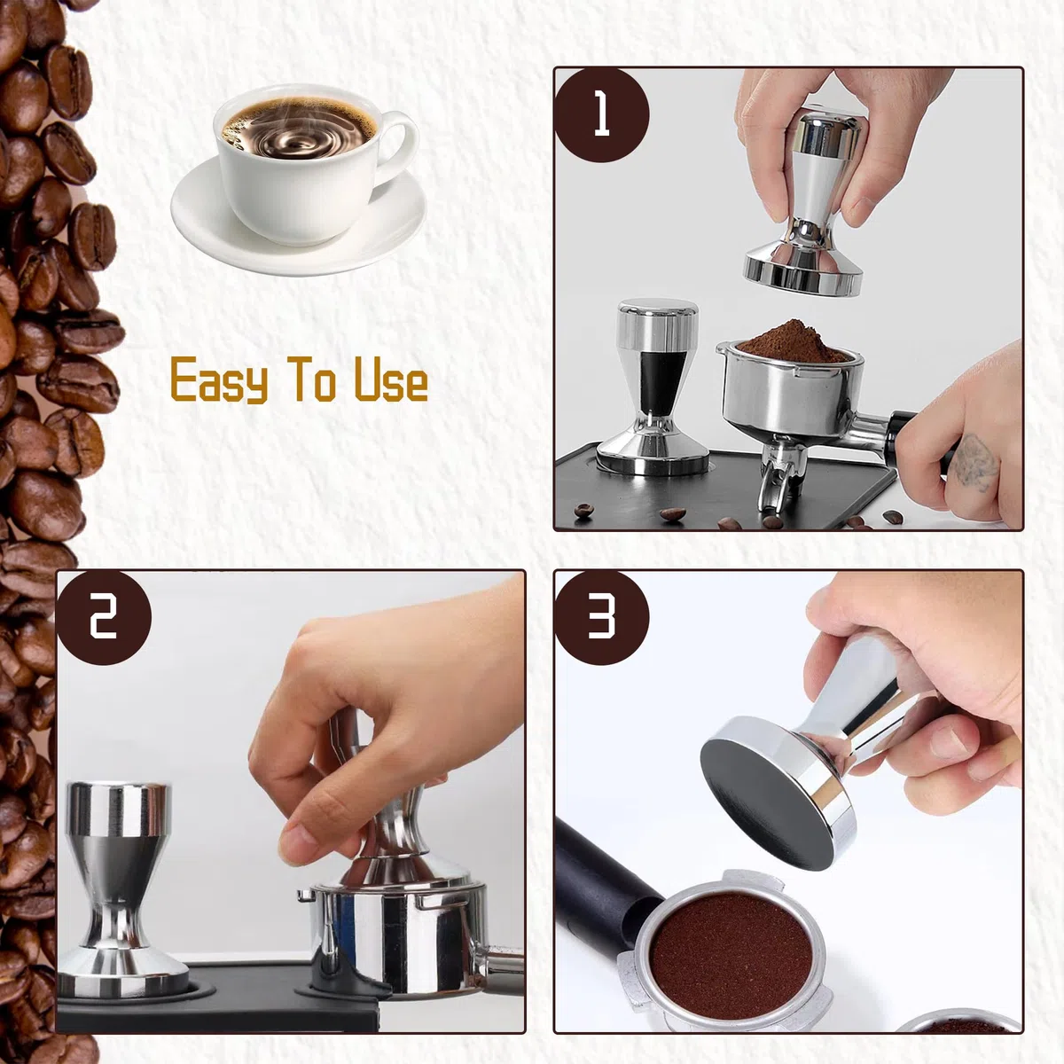 Pressino caffè 49 mm diametro acciaio inox barista espresso Bean Press Siver