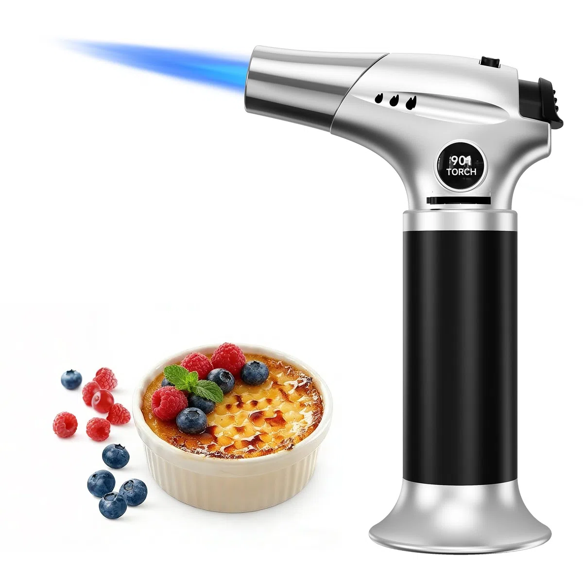 Ankway Cannello da Cucina, Fiamma Ossidrica Portatile con Blocco di Sicurezza e Fiamma Regolabile, Ricaricabile Regolabile per Rendere Croccante e per il Barbecue, Argento-Gas Butano Non Incluso
