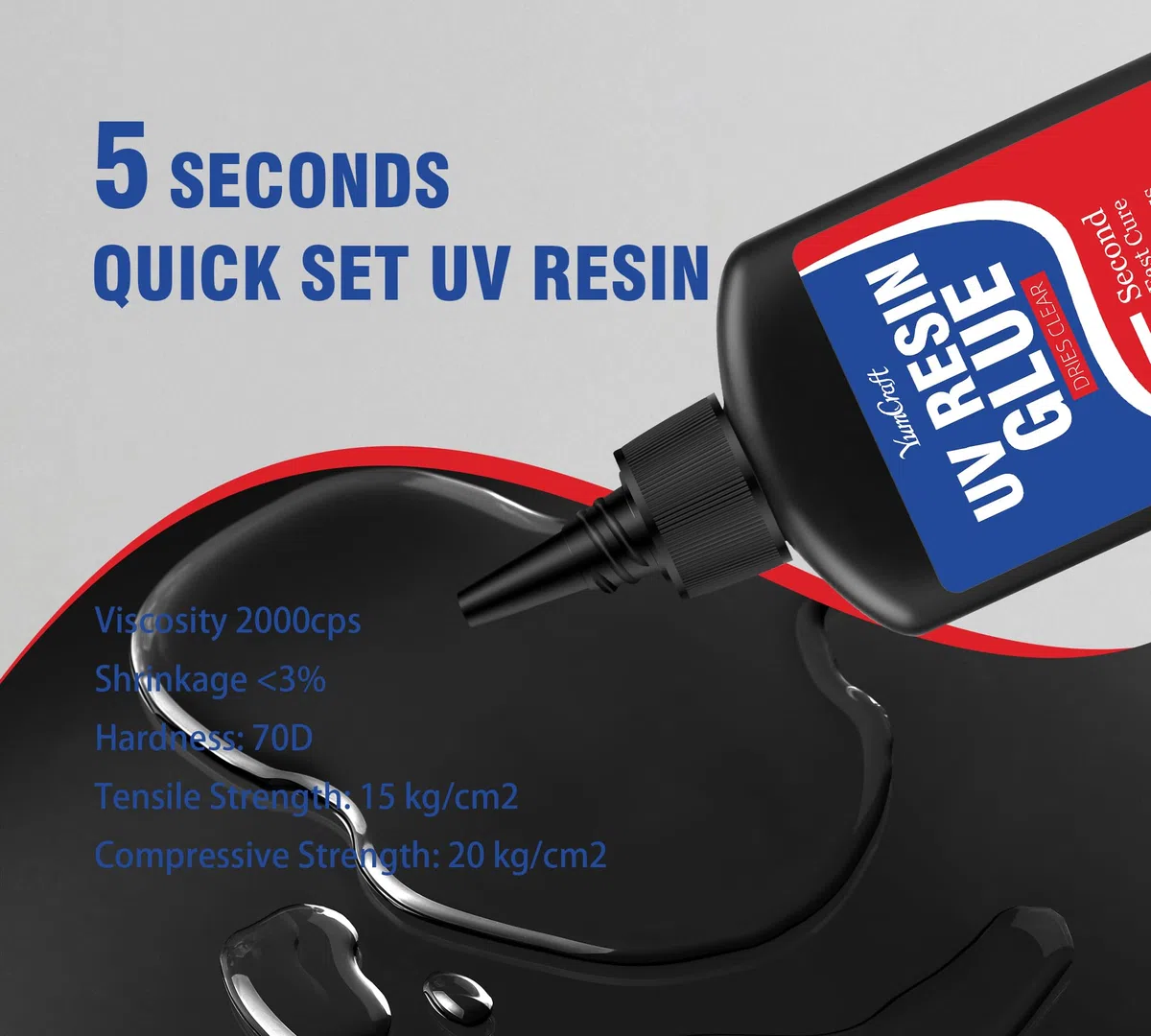 60g Resina UV con Lampada UV, Colla UV con Luce Ricaricabile, 5 Secondi Adesivi di Colla UV a Cura Rapida, Kit di Riparazione Trasparente per Saldatura in Resina, Legame di Gioielli, Plastica, Vetro