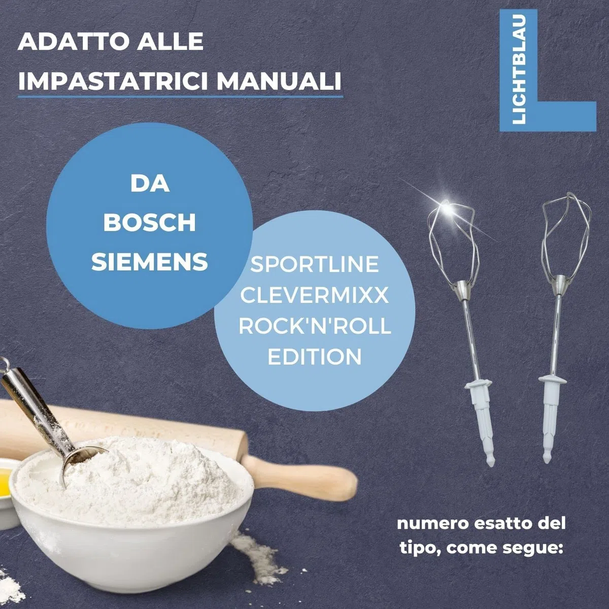 Lichtblau Frusta 00653471 per robot da cucina Bosch I Frusta di ricambio adatta anche a MFQ30 MFQ35 MFQ4 MQ95 MQ96 I Frusta Bosch con 4 fili I Accessori per macchine da cucina Bosch