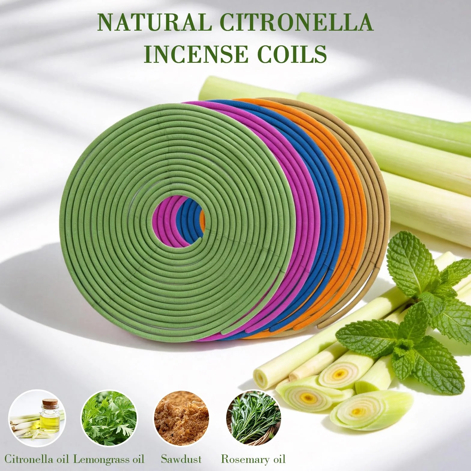 Spirali di incenso alla citronella, 5 spirali, incenso alla citronella da appendere per esterni, durata 240 ore, bastoncini di incenso a spirale grandi per patio, giardino, campeggio, orto