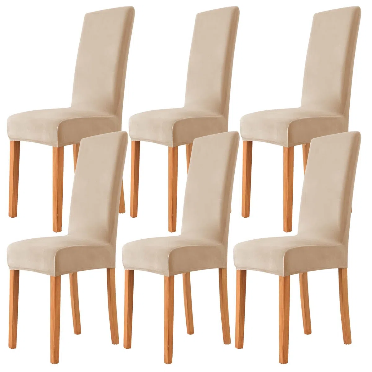 Coprisedia con Schienale in velluto 4/6 Pezzi, Fodere Sedie Elasticizzato Lavabile,Coprisedia con Schienale per Casa, Ristorante, Hotel, Cucina,decorazione per matrimoni (Beige, 6)