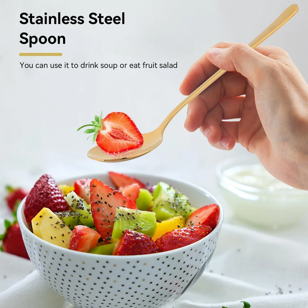Set di Bacchette Coreane e Cucchiai Piatti in Acciaio INOX - Riutilizzabili in Metallo Con Manico Lungo - Set Oro Portatile per Cucina