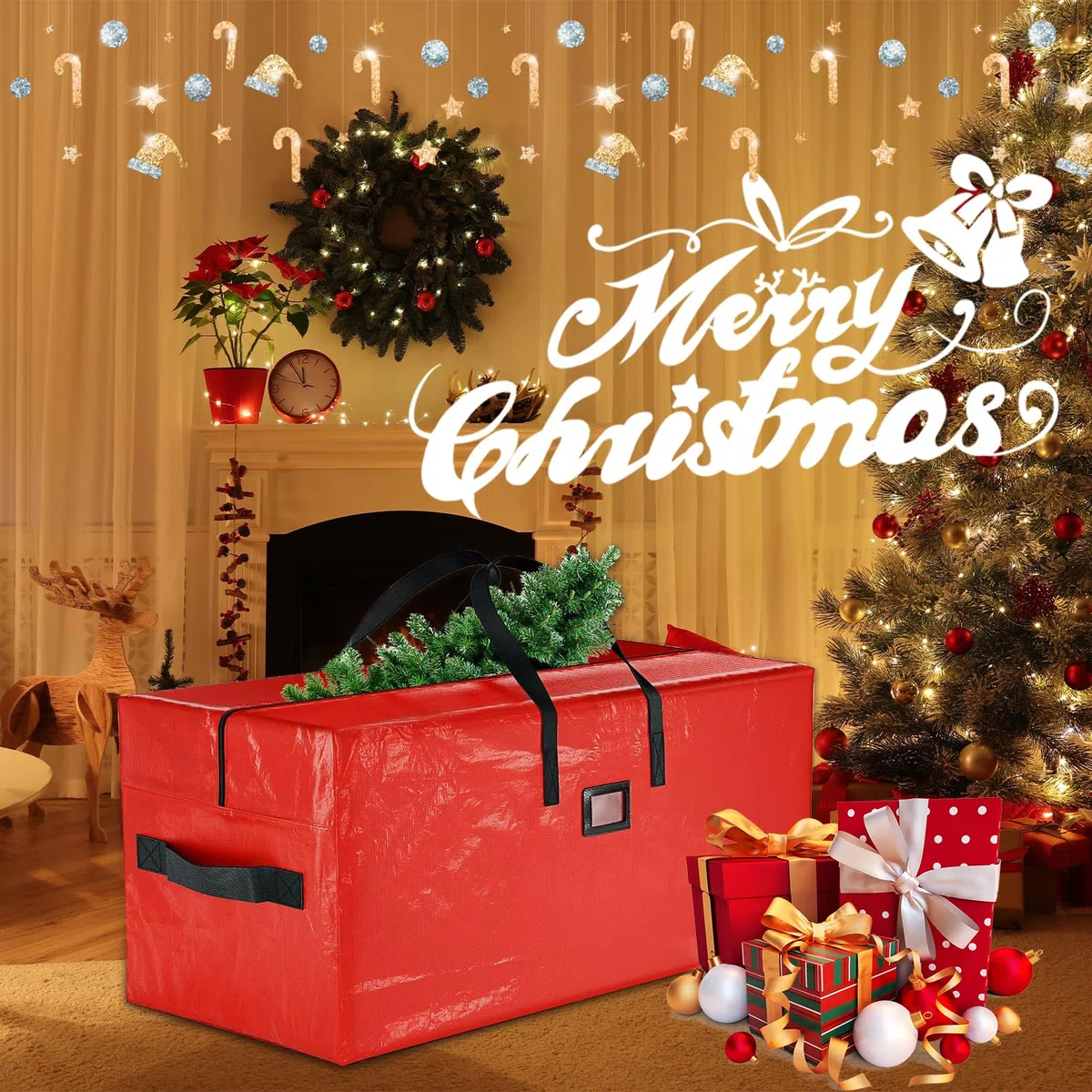 Custodia per Albero di Natale,Impermeabile con Manici e cerniera, sacco Borsa Grande e Resistente, porta albero di natale165x38x76 cm(rosso)