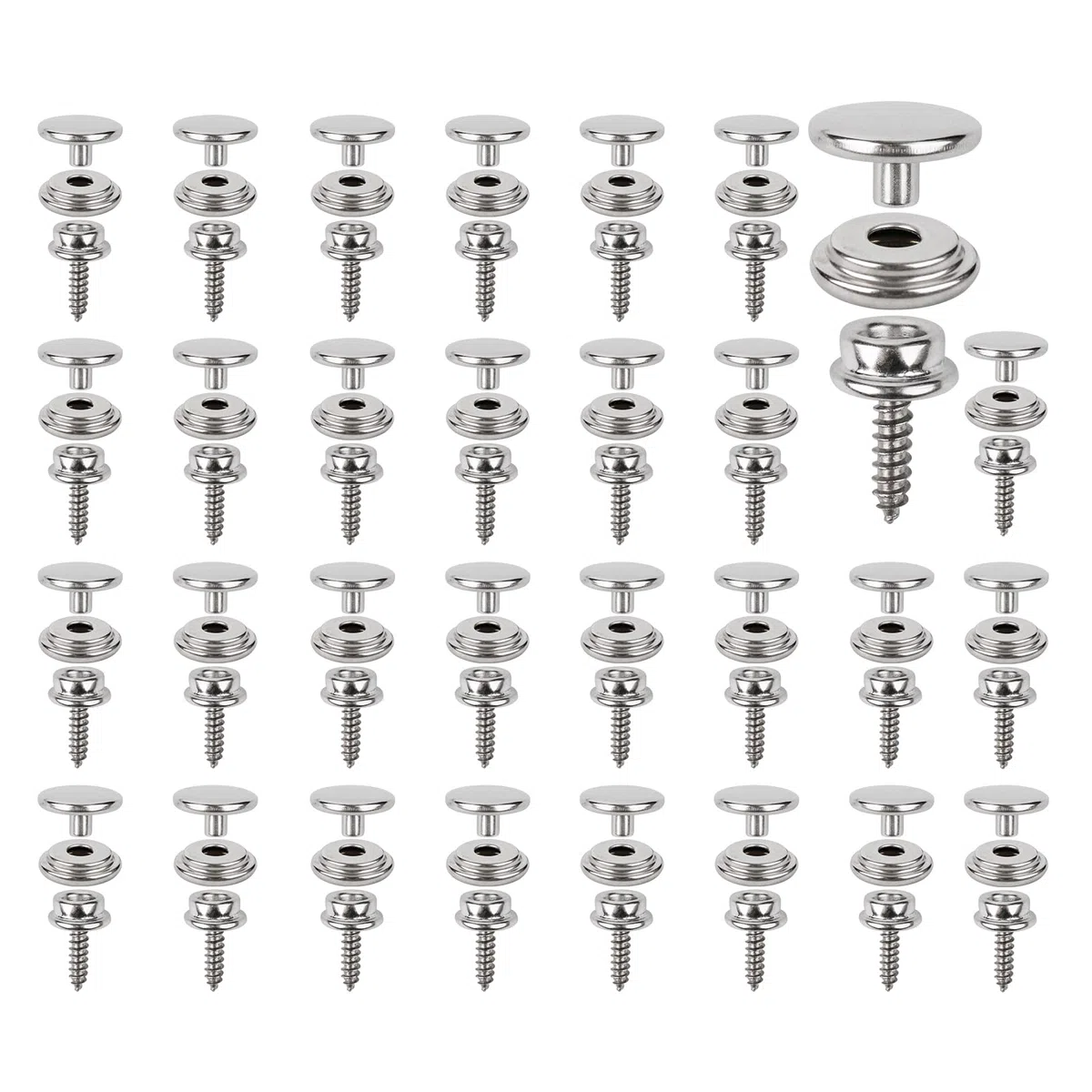 FRUHLING 30 chiusure a vite 15 mm in acciaio inox con bottoni a pressione a vite per teloni marini, teloni, tende per mobili, tele, tende per auto, pelle, 30 pezzi