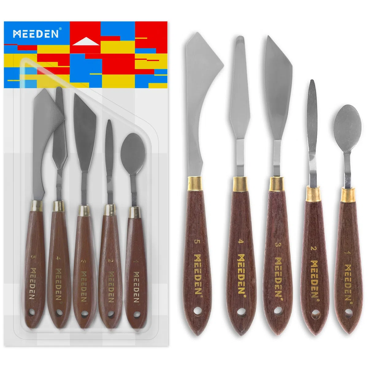 MEEDEN 5 Coltelli per Pittura Set, Versatili Coltelli da Tavolozza in Acciaio Inossidabile con Raschietto per Miscelazione per Pittura ad Qlio, Acrilico e Altro