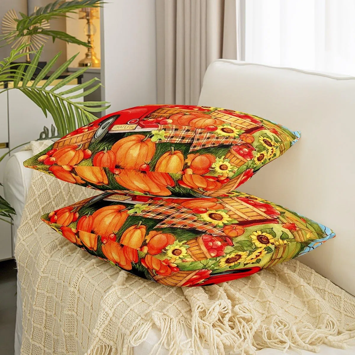 Homemissing Federe per cuscini autunnali con zucca di fattoria, 45,7 x 45,7 cm, morbide per bambini, Happy Thanksgiving decorative, federe per cuscini autunnali rosse