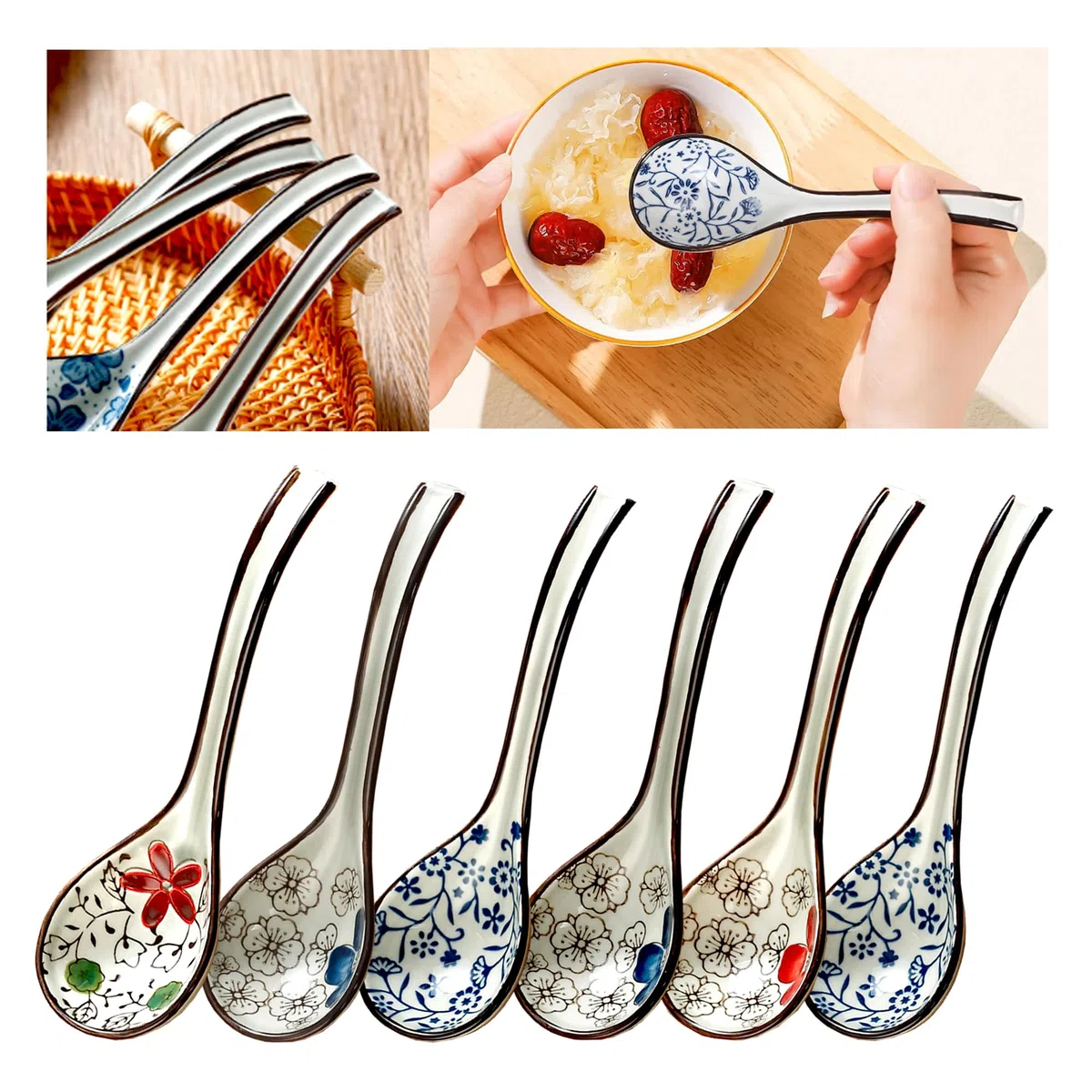 Cucchiaio Di Riso Asiatico,Xiuyer 6 Pcs Cucchiaio Da Zuppa In Porcellana Bianca Per Ramen Pho Wonton Gnocco Miso Cereali Ristorante Cucina Cucchiaio,Cucchiai Da Zuppa Cinesi In Ceramica Da 6,5 Pollici