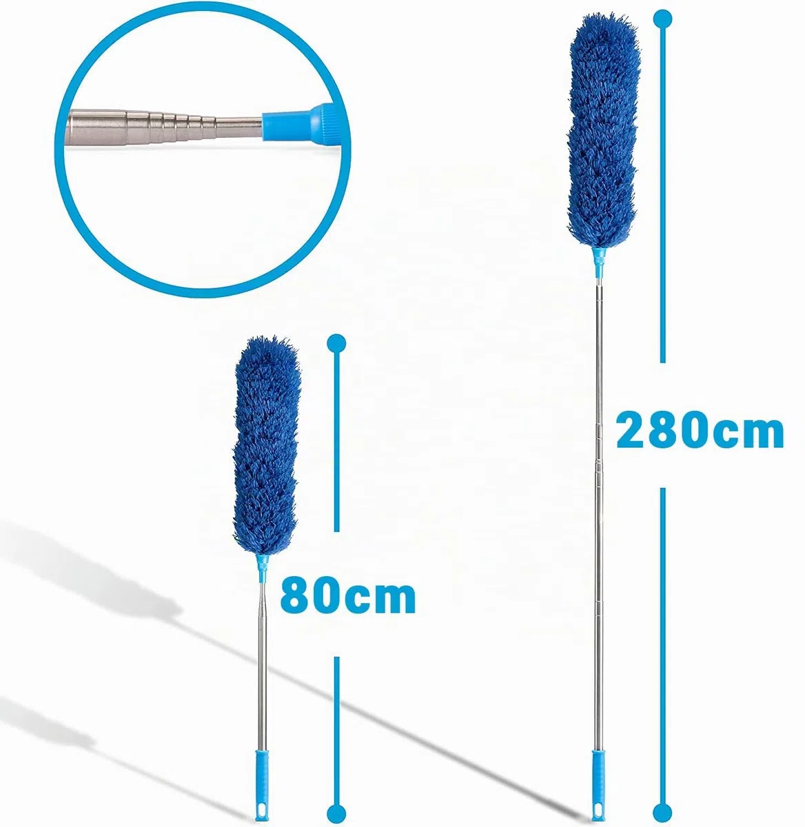 Asta Telescopica per Spolverare in Microfibra Lavabile | Asta Telescopica Extra Lunga 40-280 cm | Rimuovi Ragnatele e Cattura Polvere Estensibile | Accessori Casa Divano Scopa