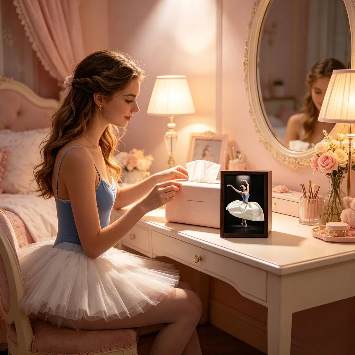 Contenitore per fazzoletti a forma di ballerina, dispenser porta tovaglioli in legno decorativo con gonna artistica, elegante decorazione per la casa per scrivania, comodino, feste, uso veicolo